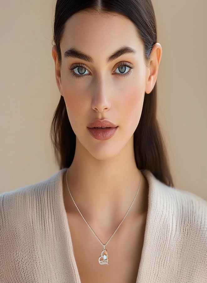 FANCIME Mom Birthstone Necklace for Women Opal Rose Heart Necklace I Love You Mom Gifts Mother's Day Gifts October Jewelry for Grandmother Women Wife, 16"+2" Inches - Image 5
