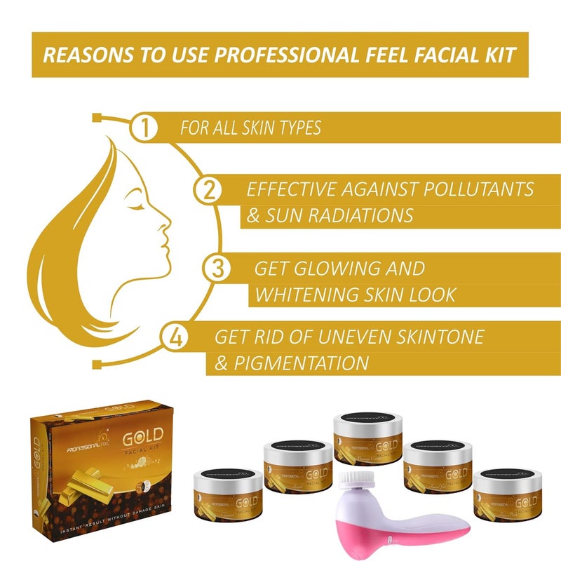 professional feel Professional Feel Gold Lotus Facial Kit With 5 in 1 Face Massager Set of 6 250 gm Gold Facial With Massager  - Image 2