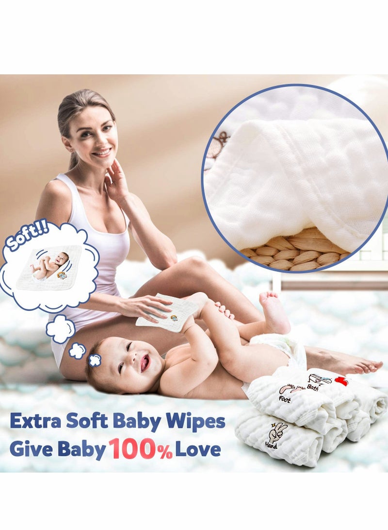Excefore Baby Muslin Washcloths, Kids Face Towel Burp Cloths in Classified Design, Soft Fluffy Breathable Newborn Wash Wipes (6Pack) - Image 4