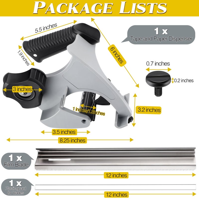 Enhon Painter's Tape and Masking Film Dispenser Kit with 12 Inch Film Blade for CuttingTape, Masking Film & Paper, Masking Tool for Home, Office Improvements Protects Surfaces from Paint Splatters - Image 2