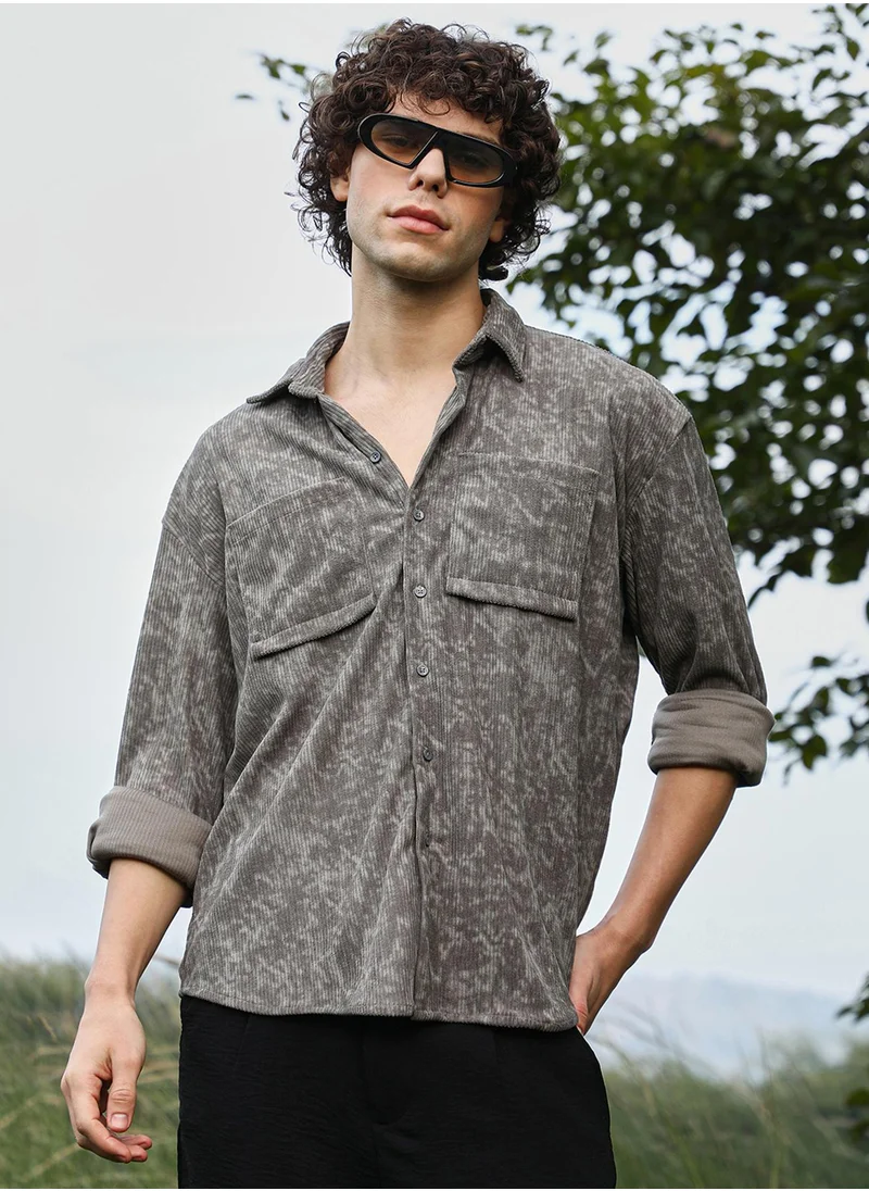 كامبوس سوترا Men's Ash Grey Faded Corduroy Oversized Shirt