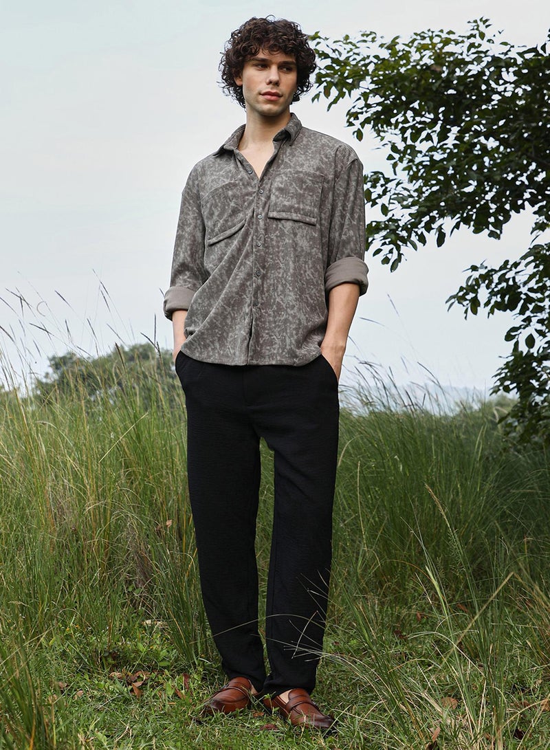 Campus Sutra Men's Ash Grey Faded Corduroy Oversized Shirt  - Image 5