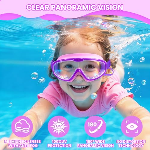 EHZYP Toddler Swim with Axolotl Fabric Strap No Tangle Pain-Free, Anti-Fog Swimming Pool Goggle No Leak for 3-15 YearsToddlers Girls Boys（Purple） - Image 2