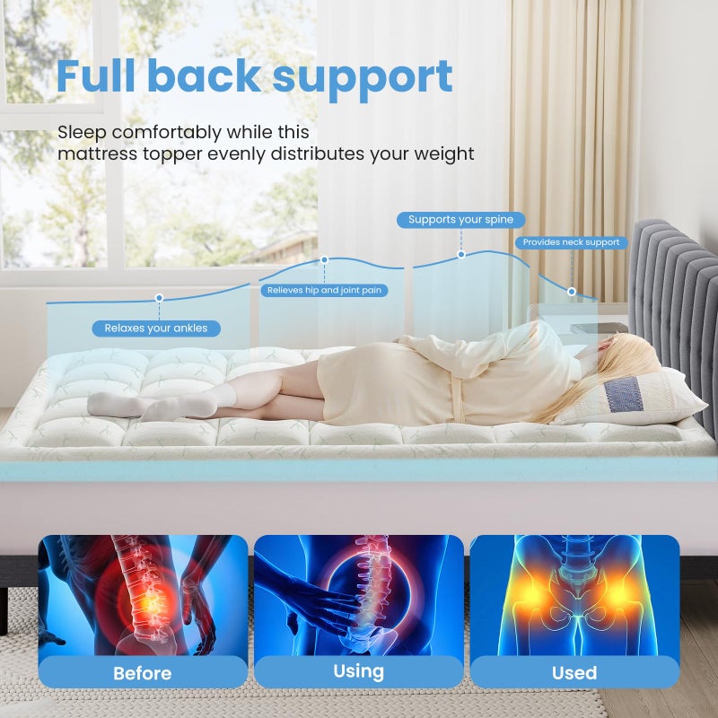 DUMOS Dual Layer 3 Inch Mattress Topper Queen, Memory Foam Mattress Topper - 2 Inch Gel Memory Foam and 1 Inch Pillow Top Mattress Pad Cover for Back Pain, Thick Soft Topper with 8-21 Inch Deep Pocket - Image 3