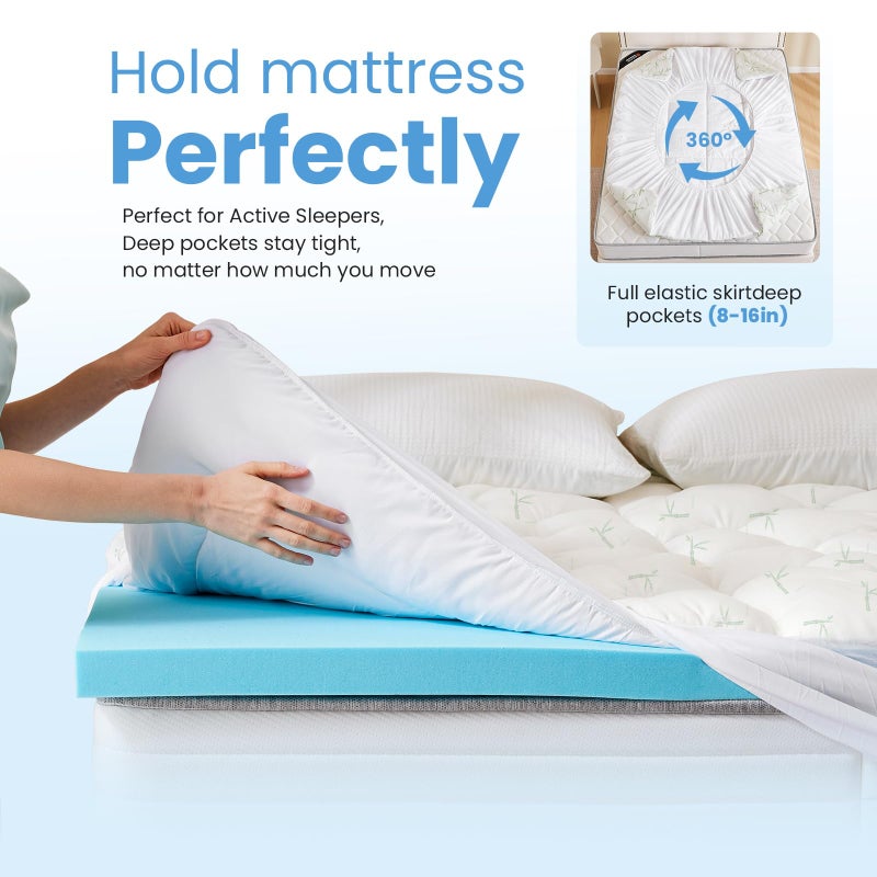 DUMOS Dual Layer 3 Inch Mattress Topper Queen, Memory Foam Mattress Topper - 2 Inch Gel Memory Foam and 1 Inch Pillow Top Mattress Pad Cover for Back Pain, Thick Soft Topper with 8-21 Inch Deep Pocket - Image 4
