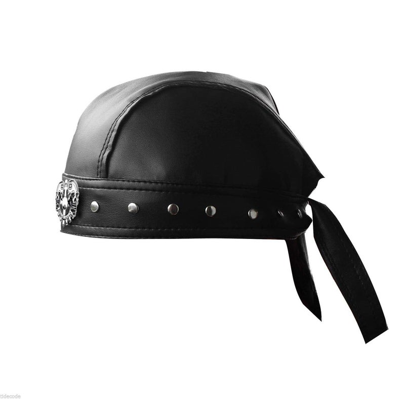 ESYTCH ASDICOXB Cycling Bandana Doo Rags Adjustable Skull Cap Motorcycle Biker Leather Cap Black (Black) - Image 3