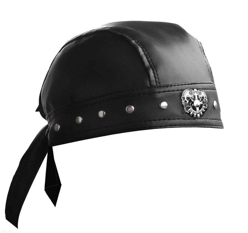 ESYTCH ASDICOXB Cycling Bandana Doo Rags Adjustable Skull Cap Motorcycle Biker Leather Cap Black (Black) - Image 1