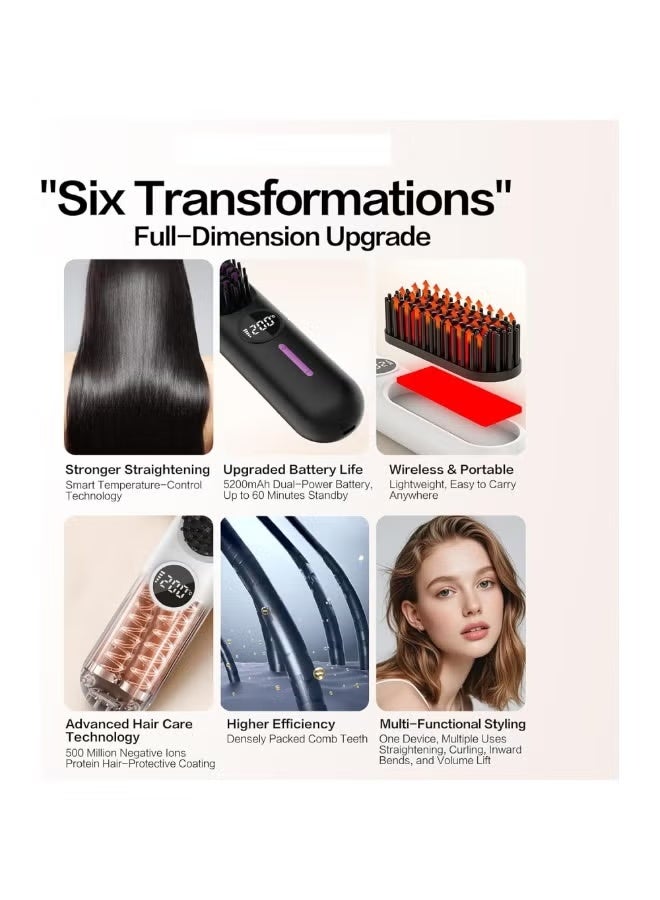 TIGER “Wireless Hair Straightening Brush with Ceramic Heating Teeth – Cordless 2-in-1 Straightening & Curling Comb with 7 Temperature Settings, Type-C Fast Charging, LED Display, Negative Ion Technology for Smooth, Frizz-Free Styling – Portable Tool for Travel, Work & Daily Use (Black & Purple).” - Image 3