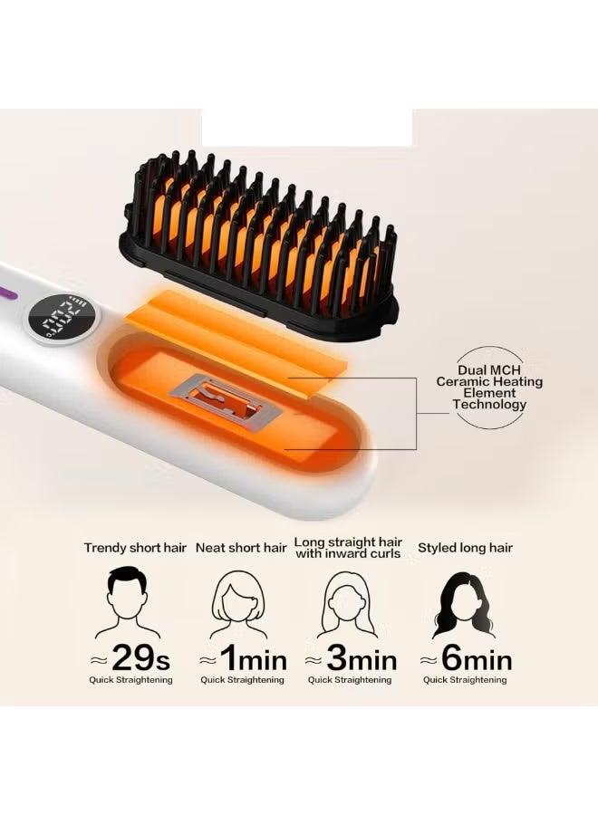 TIGER “Wireless Hair Straightening Brush with Ceramic Heating Teeth – Cordless 2-in-1 Straightening & Curling Comb with 7 Temperature Settings, Type-C Fast Charging, LED Display, Negative Ion Technology for Smooth, Frizz-Free Styling – Portable Tool for Travel, Work & Daily Use (Black & Purple).” - Image 4