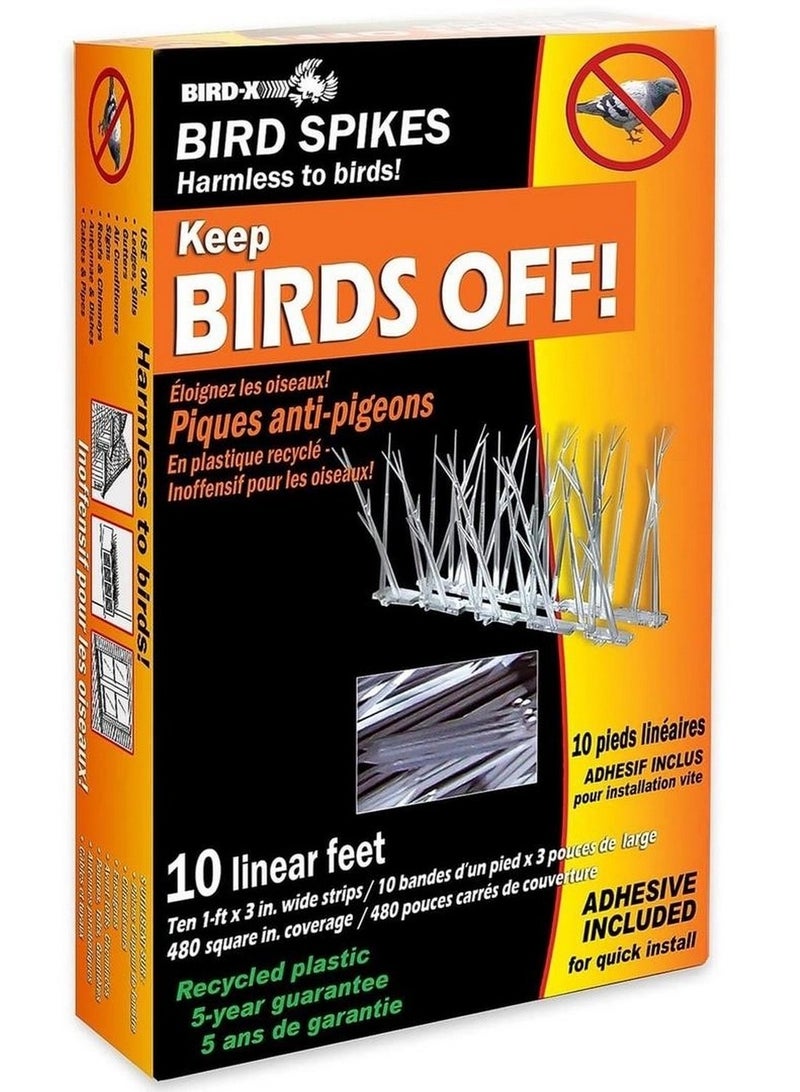 Bird-X Plastic Bird Spike Kit Narrow Bird Spikes For Assorted Species Spikes With Adhesive Cover 10 Ft. Area - Image 1
