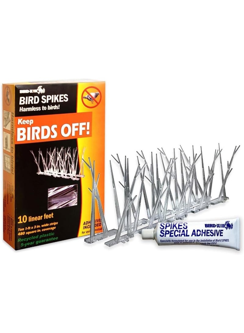 Bird-X Plastic Bird Spike Kit Narrow Bird Spikes For Assorted Species Spikes With Adhesive Cover 10 Ft. Area - Image 2