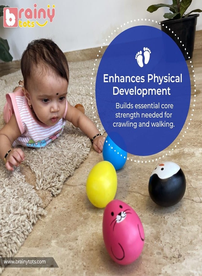 BrainyTots Balancing Wooden Wobbler Toy for Kids | Rolly Polly Montessori Toy for Babies & Toddlers | Non-Toxic Early Learning Toys for Tummy Time & Cause Effect Play (Pink & Blue) - Image 3