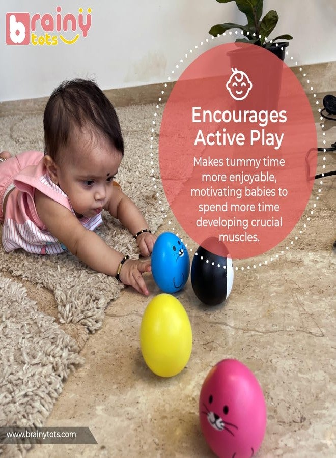 BrainyTots Balancing Wooden Wobbler Toy for Kids | Rolly Polly Montessori Toy for Babies & Toddlers | Non-Toxic Early Learning Toys for Tummy Time & Cause Effect Play (Pink & Blue) - Image 2