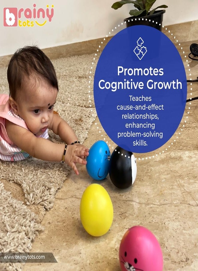 BrainyTots Balancing Wooden Wobbler Toy for Kids | Rolly Polly Montessori Toy for Babies & Toddlers | Non-Toxic Early Learning Toys for Tummy Time & Cause Effect Play (Pink & Blue) - Image 5