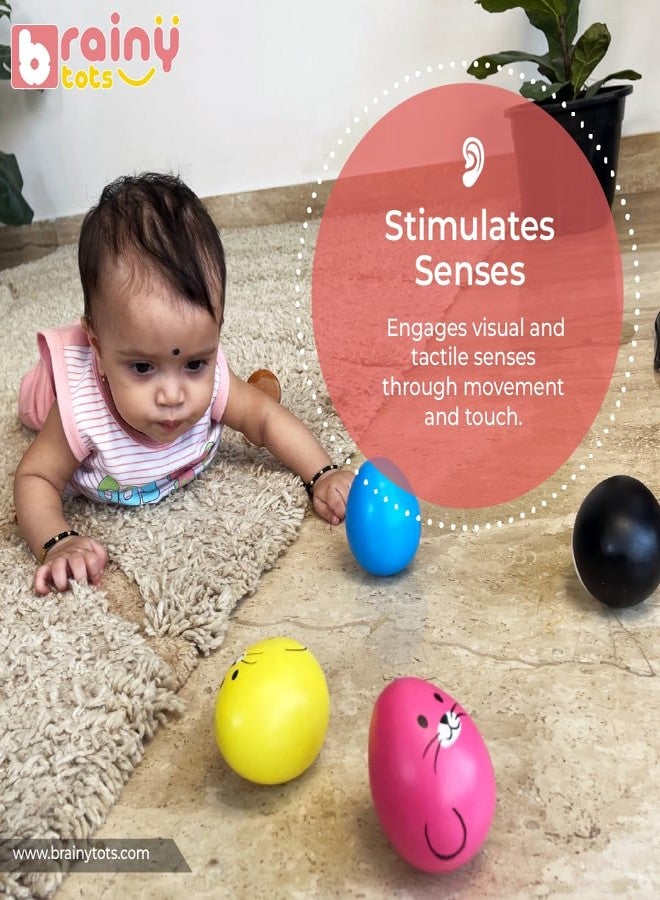 BrainyTots Balancing Wooden Wobbler Toy for Kids | Rolly Polly Montessori Toy for Babies & Toddlers | Non-Toxic Early Learning Toys for Tummy Time & Cause Effect Play (Pink & Blue) - Image 4
