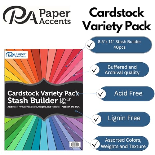 Accent Design Paper Accents PA Paper Accents Stash Builder Cardstock 8.5" x 11" Assorted, 65lb colored cardstock paper for card making, scrapbooking, printing, quilling and crafts, 40 piece pack - Image 2