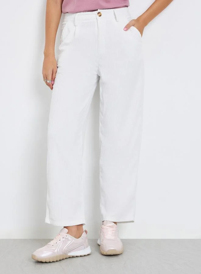 Take Two Women White Textured Straight Leg Pants with Belt Loops