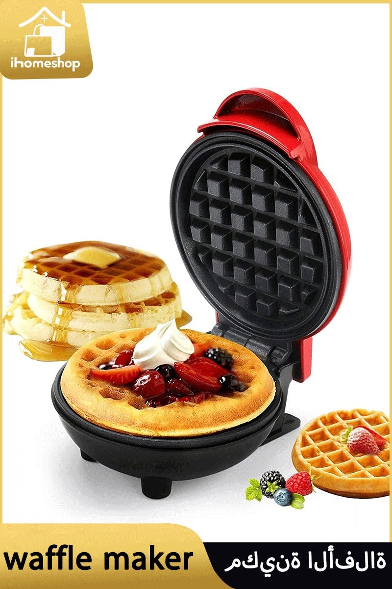 ihomeshop Mini Non-Stick Waffle Maker – Red, Double-Sided Heating, 120-Second Fast Waffles, Portable Breakfast Machine for Home & Travel, Easy Clean, Kid-Friendly Snack Maker  - Image 1
