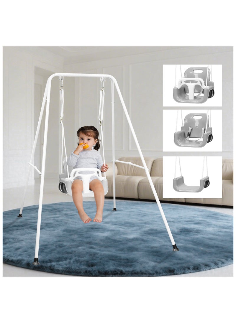 Stanew 3 in 1 Toddler Swing, Swing Set for Indoor/Outdoor, Easy to Assemble & Store, Suitable for Aged 6 Months to 10 Years Old(grey)  - Image 1
