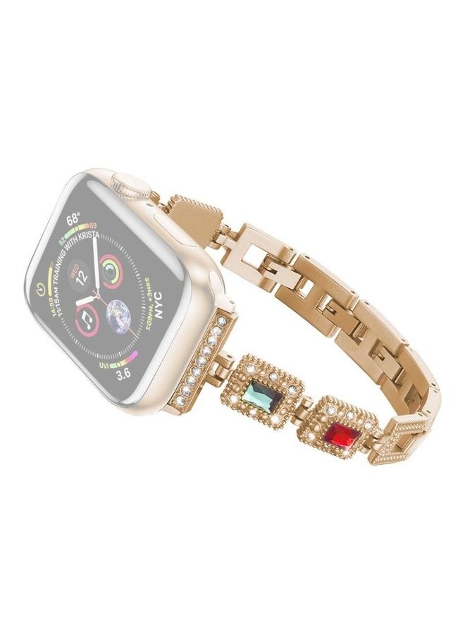 NIBEMINENT Large Square Diamond Metal Replacement Strap Watchband For Apple Watch Series 7/6/SE/5/4/3/2/1 38/40/41mm Rose Gold - Image 1