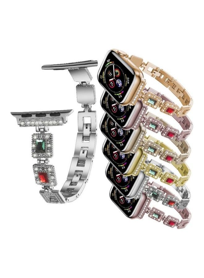 NIBEMINENT Large Square Diamond Metal Replacement Strap Watchband For Apple Watch Series 7/6/SE/5/4/3/2/1 38/40/41mm Rose Gold - Image 3