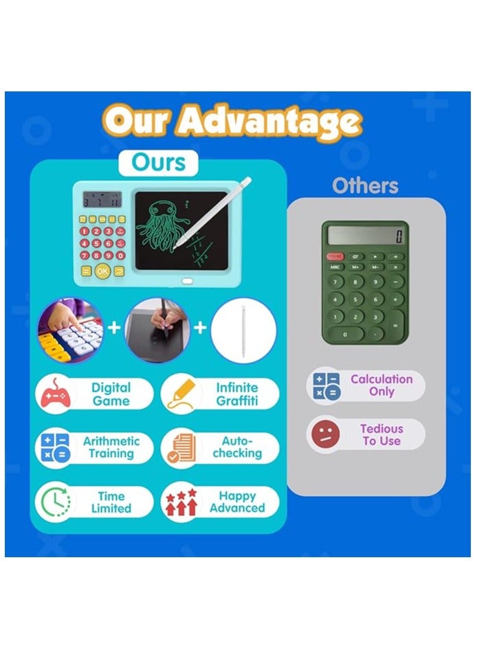 Early Education LCD Digital Calculator Drawing Pad With Stylus Pen for Learning Math, Birthday Gifts for Boys Girls Blue - Image 5