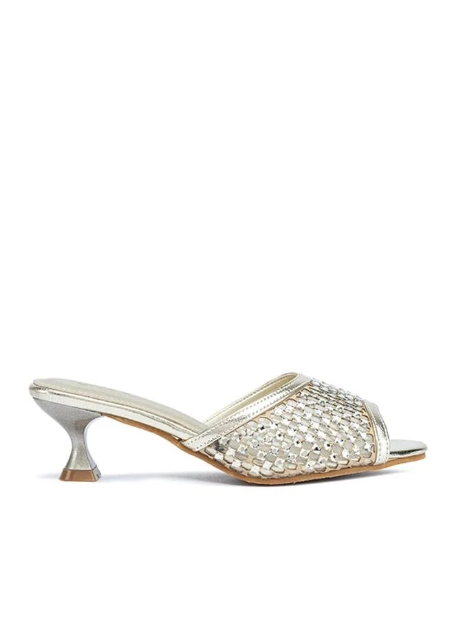 فايور Stylish Lattice-Woven Crystal Kitten Heel MY 408