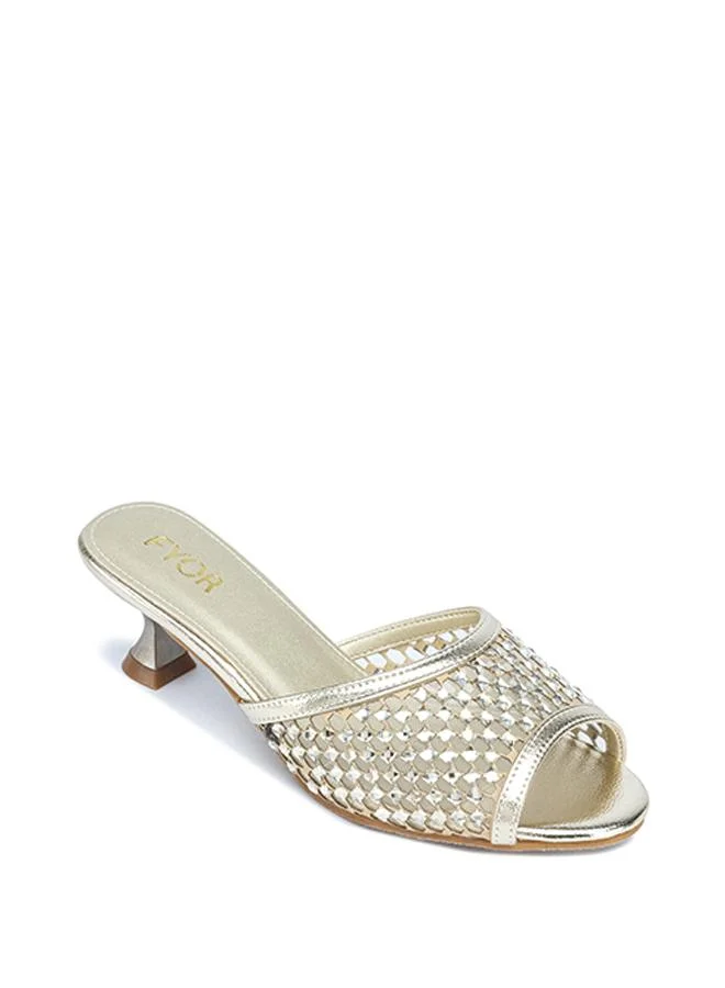 فايور Stylish Lattice-Woven Crystal Kitten Heel MY 408