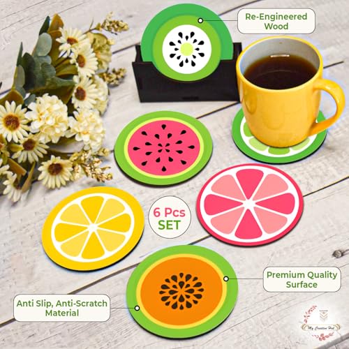 My Creative Hut Tea Coasters Set of 6, Beautiful Design with Stand for Tea Cups, Coffee Mugs, and Glasses, Ideal for Gifting (Fruit Salad) - Image 5