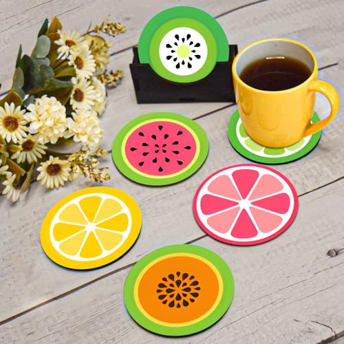 My Creative Hut Tea Coasters Set of 6, Beautiful Design with Stand for Tea Cups, Coffee Mugs, and Glasses, Ideal for Gifting (Fruit Salad) - Image 1