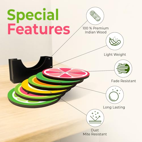 My Creative Hut Tea Coasters Set of 6, Beautiful Design with Stand for Tea Cups, Coffee Mugs, and Glasses, Ideal for Gifting (Fruit Salad) - Image 4