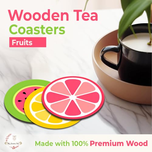 My Creative Hut Tea Coasters Set of 6, Beautiful Design with Stand for Tea Cups, Coffee Mugs, and Glasses, Ideal for Gifting (Fruit Salad) - Image 2