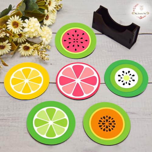My Creative Hut Tea Coasters Set of 6, Beautiful Design with Stand for Tea Cups, Coffee Mugs, and Glasses, Ideal for Gifting (Fruit Salad) - Image 3