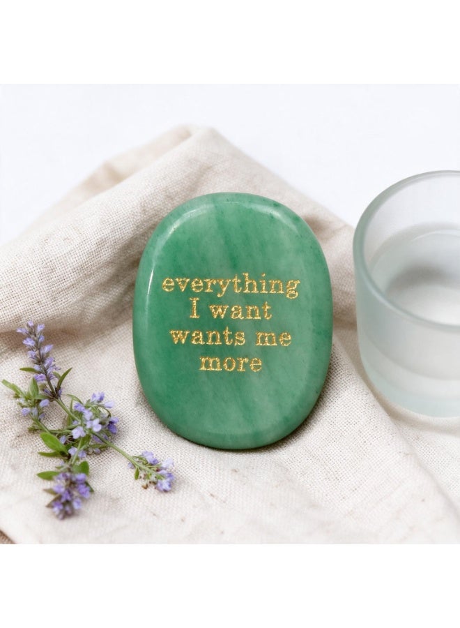Engraved Affirmation Palm Worry Stone, Natural Pocket Crystal 45×35×6mm - Image 1