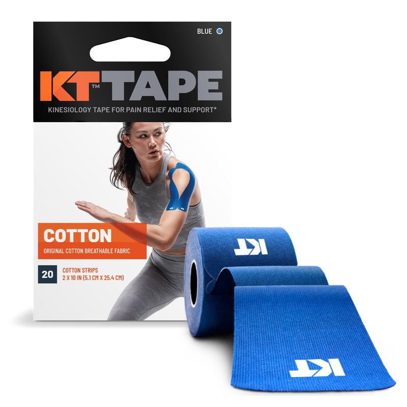 KT Tape, Original Cotton, Elastic Kinesiology Tape, Everyday Muscle and Joint Support, Daily Pain Relief, 20 Count, 10â€ Precut Strips, Blue - Image 1