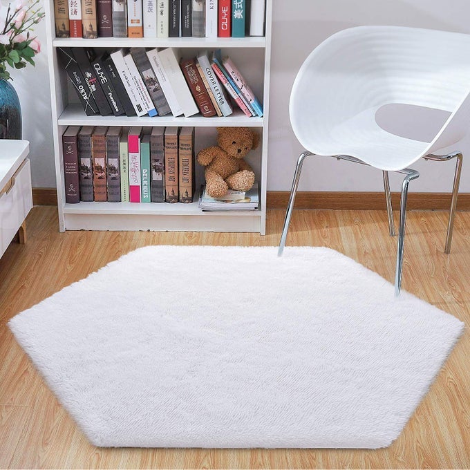 ULTRA SOFT RUG FOR NURSERY CHILDREN ROOM BABY ROOM HOME DECOR DORMITORY HEXAGON CARPET FOR PLAYHOUSE PRINCESS TENT KIDS PLAY CASTLE DIAMETER 46 FT WHITE