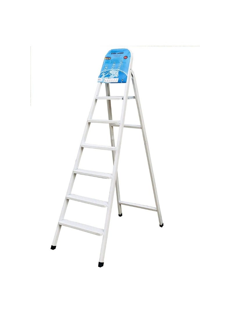 KNP KNP White Heavy Duty Steel Ladder (6 Step) Constructed from high-grade steel, this ladder offers superior stability and durability for a wide range of tasks 