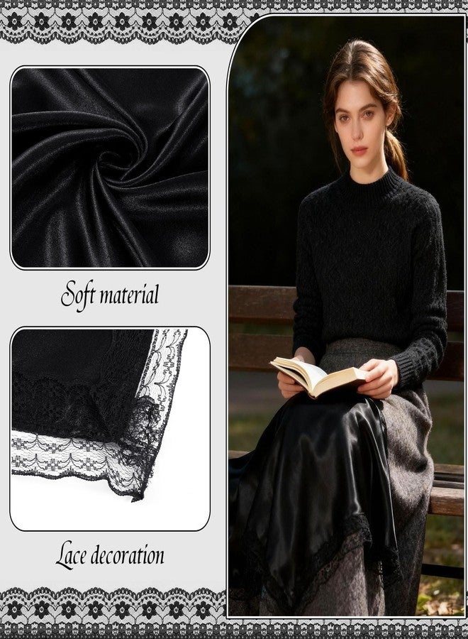 DOCILA Women's Church Lap Scarf With Lace Trim, Silk Feel Cover Handkerchief for Skirts Office Wedding, Satin Neck Scarves Bandana - Image 2