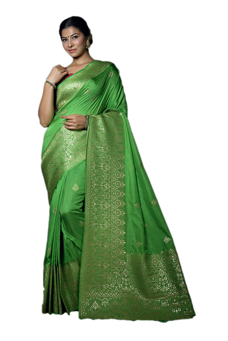 Vardha Women's Banarasi Raw Silk Saree With Blouse Piece (Kashika Silk_440_Green) - Image 1