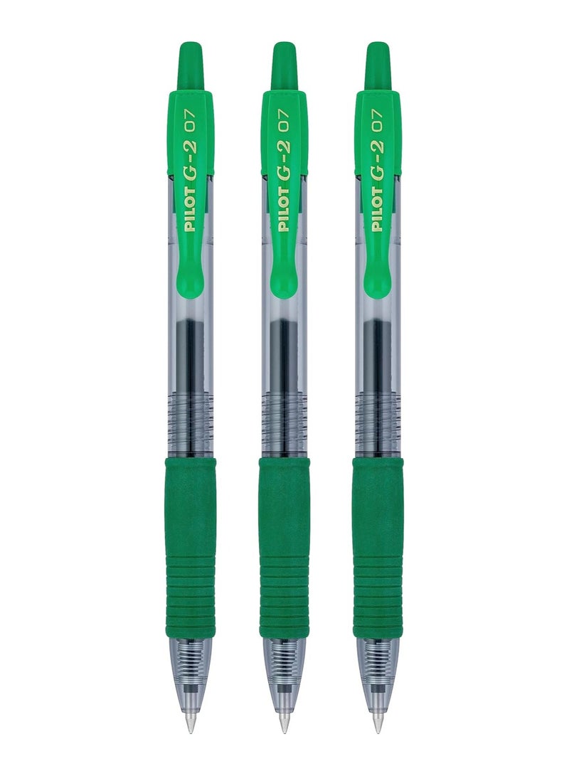 بايلوت أقلام جيل كروية دوارة G2 من بايلوت 0.7 ملم نقطة رفيعة باللون الأخضر 3 عبوات