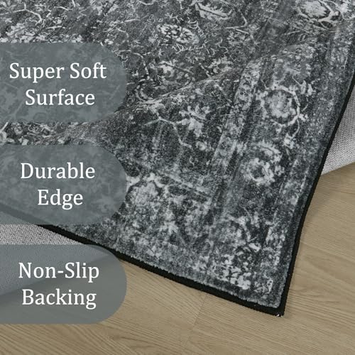 Morebes Black Vintage Carpet Runners for Hallway 12ft,Washable Long Runner Rug for Entryway Indoor Floor Non-Slip,Distressed Super Soft Throw Carpet for Farmhouse Dining Room Playroom - Image 3
