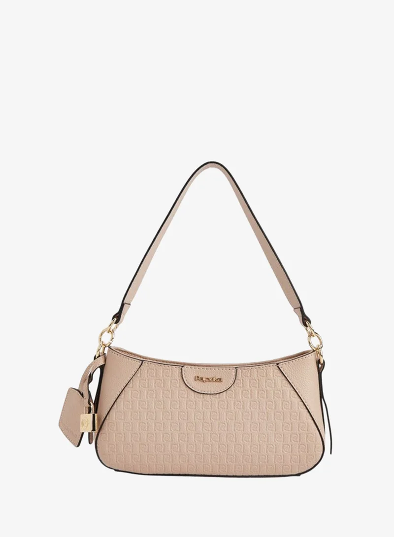 Paprika Monogram Embossed Shoulder Bag with Detachable Strap and Zip Closure