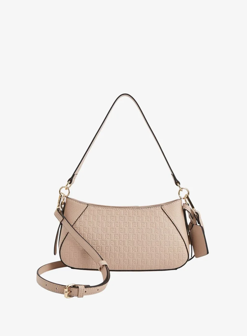 Paprika Monogram Embossed Shoulder Bag with Detachable Strap and Zip Closure