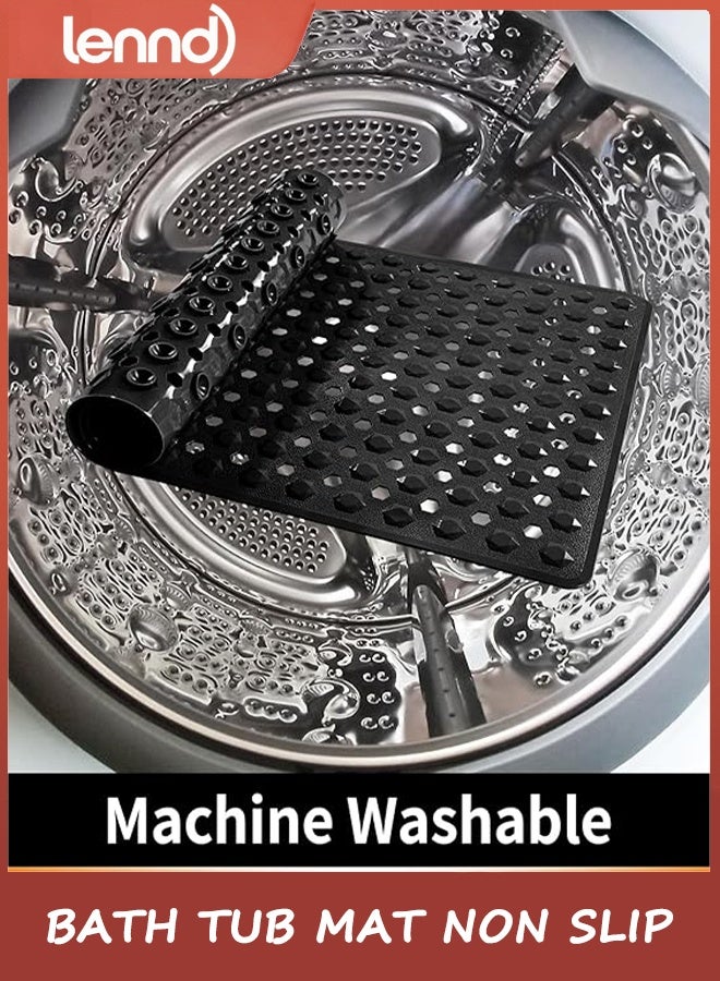 LENND Bath Tub Mat Non Slip, 90x40cm Long Shower Mat, Machine Washable Bathmat with Drain Holes and Suction Cups, Soft on Feet, Bathroom Essentials, Black - Image 2