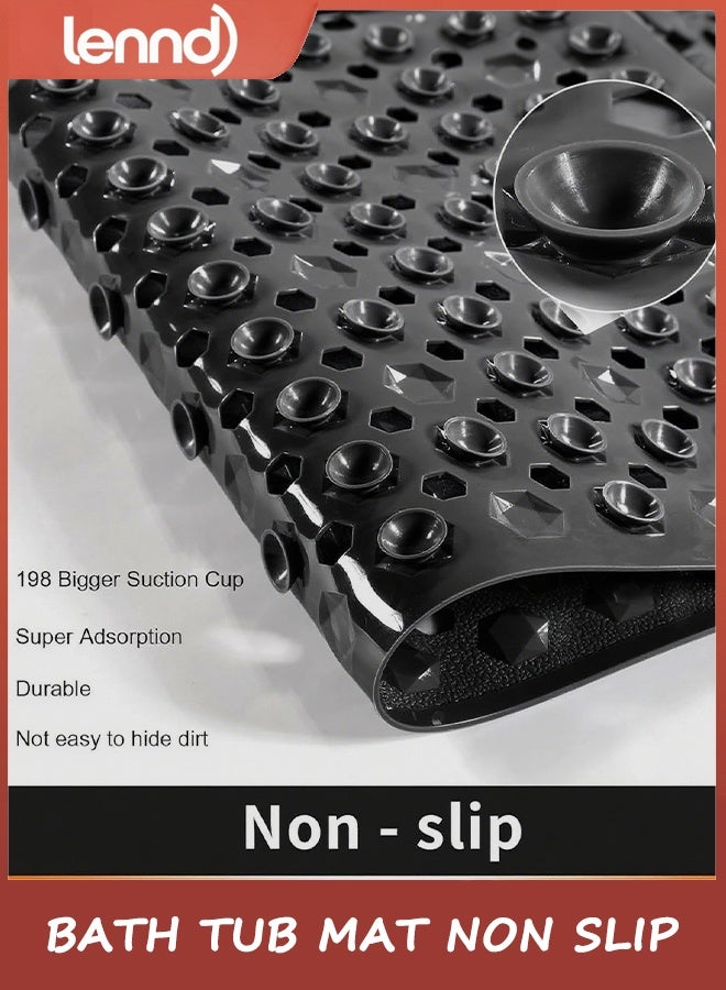 LENND Bath Tub Mat Non Slip, 90x40cm Long Shower Mat, Machine Washable Bathmat with Drain Holes and Suction Cups, Soft on Feet, Bathroom Essentials, Black - Image 3