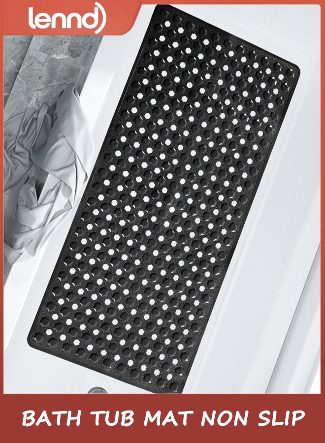 LENND Bath Tub Mat Non Slip, 90x40cm Long Shower Mat, Machine Washable Bathmat with Drain Holes and Suction Cups, Soft on Feet, Bathroom Essentials, Black - Image 4