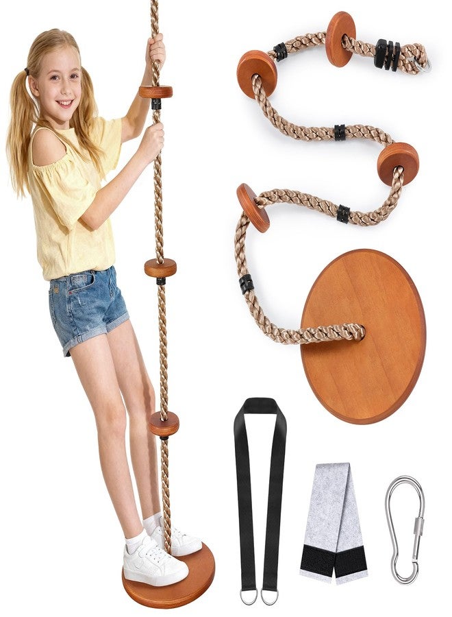 Yangbaga 2-in-1 Wooden Disc Swing Set with Climbing Rope & 4 Platforms, 75IN Rope Kids Tree Swing with Straps&Carabiners for Outside Backyard, Playground,Tree House - Image 1