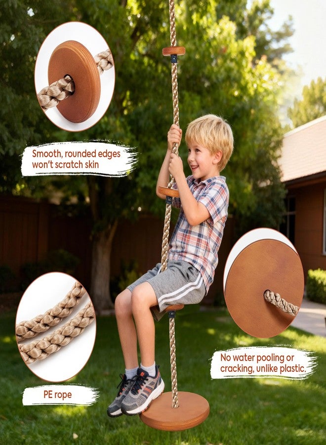 Yangbaga 2-in-1 Wooden Disc Swing Set with Climbing Rope & 4 Platforms, 75IN Rope Kids Tree Swing with Straps&Carabiners for Outside Backyard, Playground,Tree House - Image 3