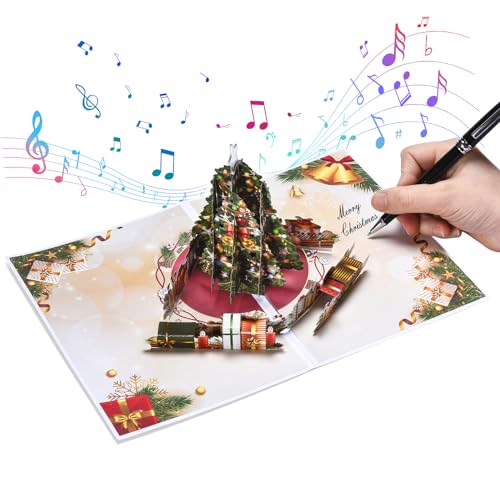 Venhoo Pop Up Christmas Cards with Light and Music, Christmas Tree Design, Handmade 3D Popup Musical Greeting Card for Christmas Holiday Includes Envelop, Playing-We Wish You a Merry Christmas - Image 3