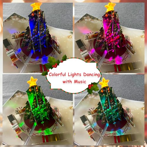 Venhoo Pop Up Christmas Cards with Light and Music, Christmas Tree Design, Handmade 3D Popup Musical Greeting Card for Christmas Holiday Includes Envelop, Playing-We Wish You a Merry Christmas - Image 5